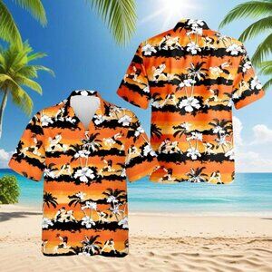 Wrestling Orange Hibiscus Pattern Hawaiian Shirt